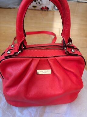 kate spade Red Leather Pleated Satchel with Top Handles